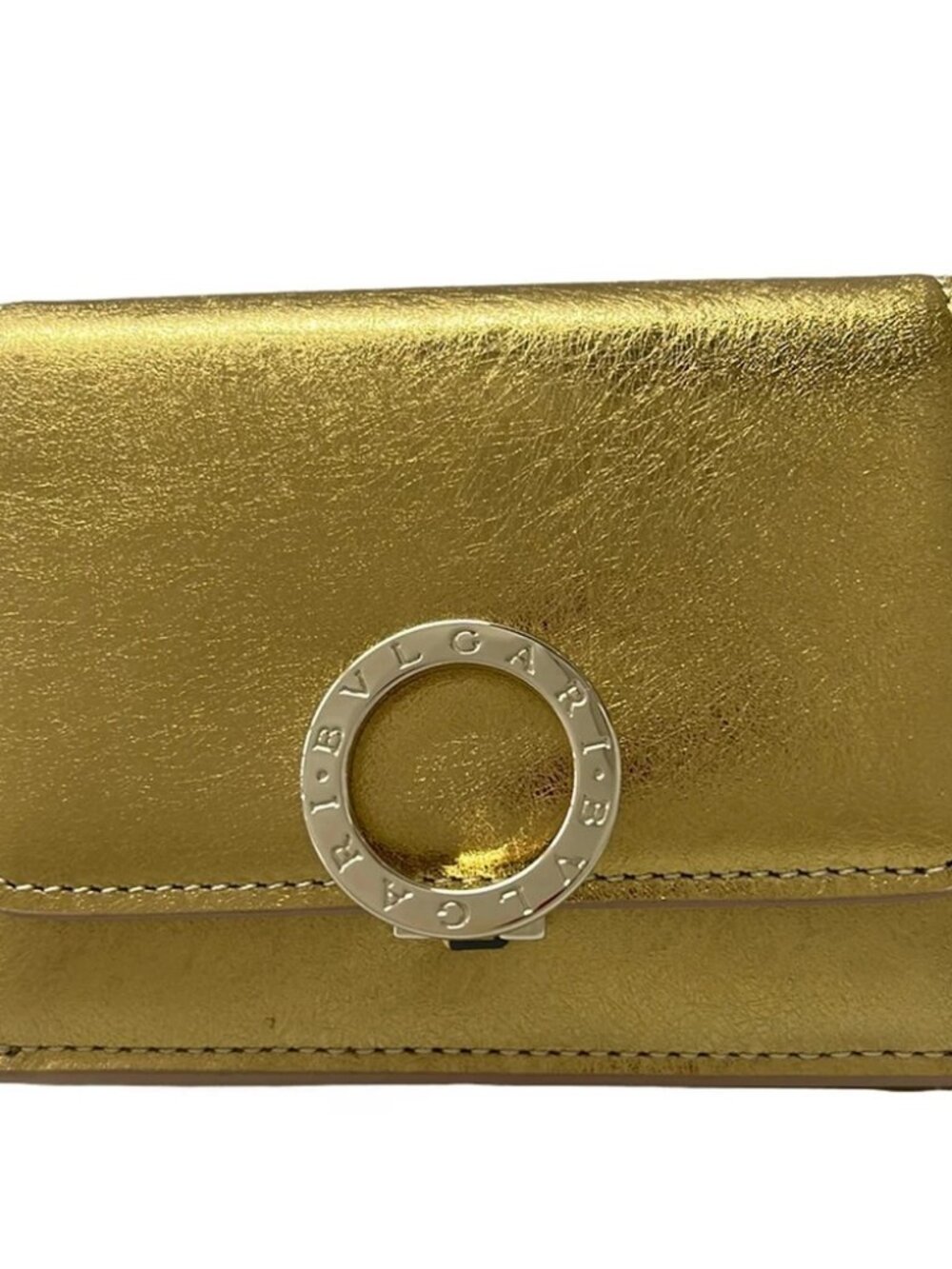 BVLGARI 293972 Gold Beige Leather Hardware Trifold Wallet